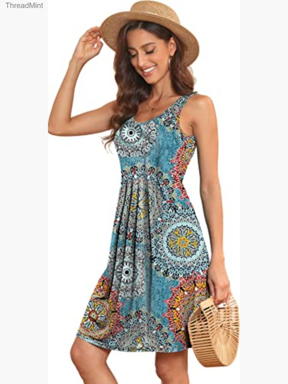 Sleeveless Midi Pleated Tank Dress, Rayon Blend, Summer Casual - Picture 2 of 7